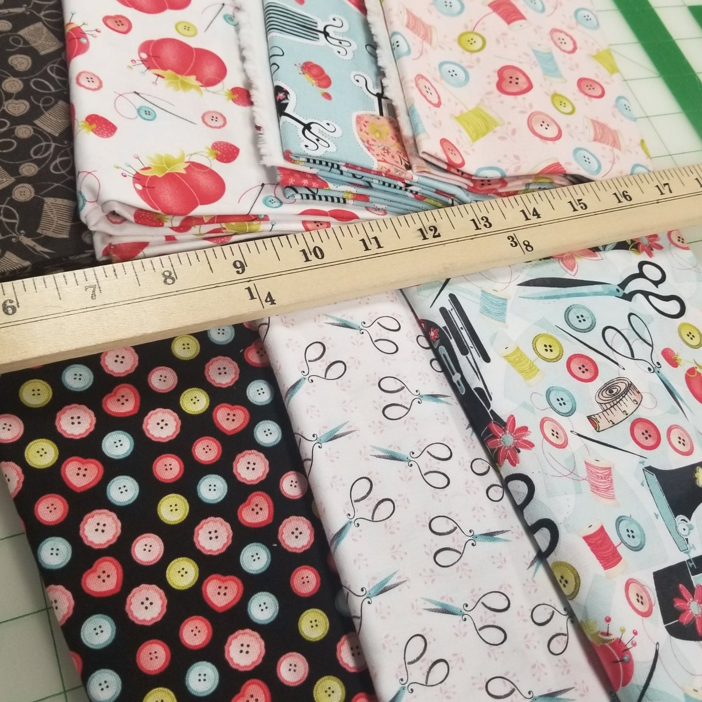 End of Bolt 7 yard case pack: 7 pieces of Quilting Cotton Studio E "Love You Sew"(1 yard cuts)- As pictured