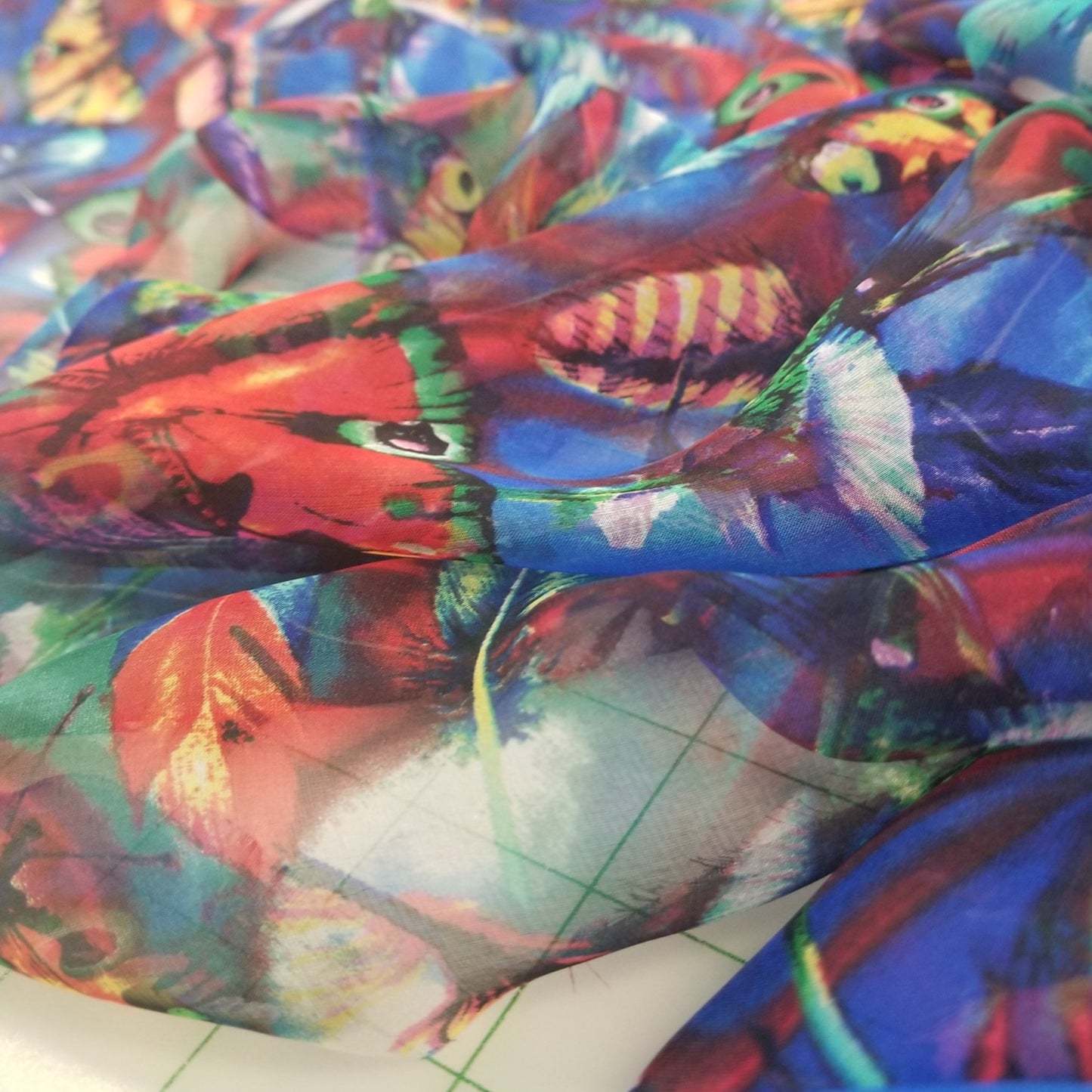 End of BOlt: 2-3/8th Yards of 100% Silk Chiffon Butterflies and Hummingbirds Woven- Remnant