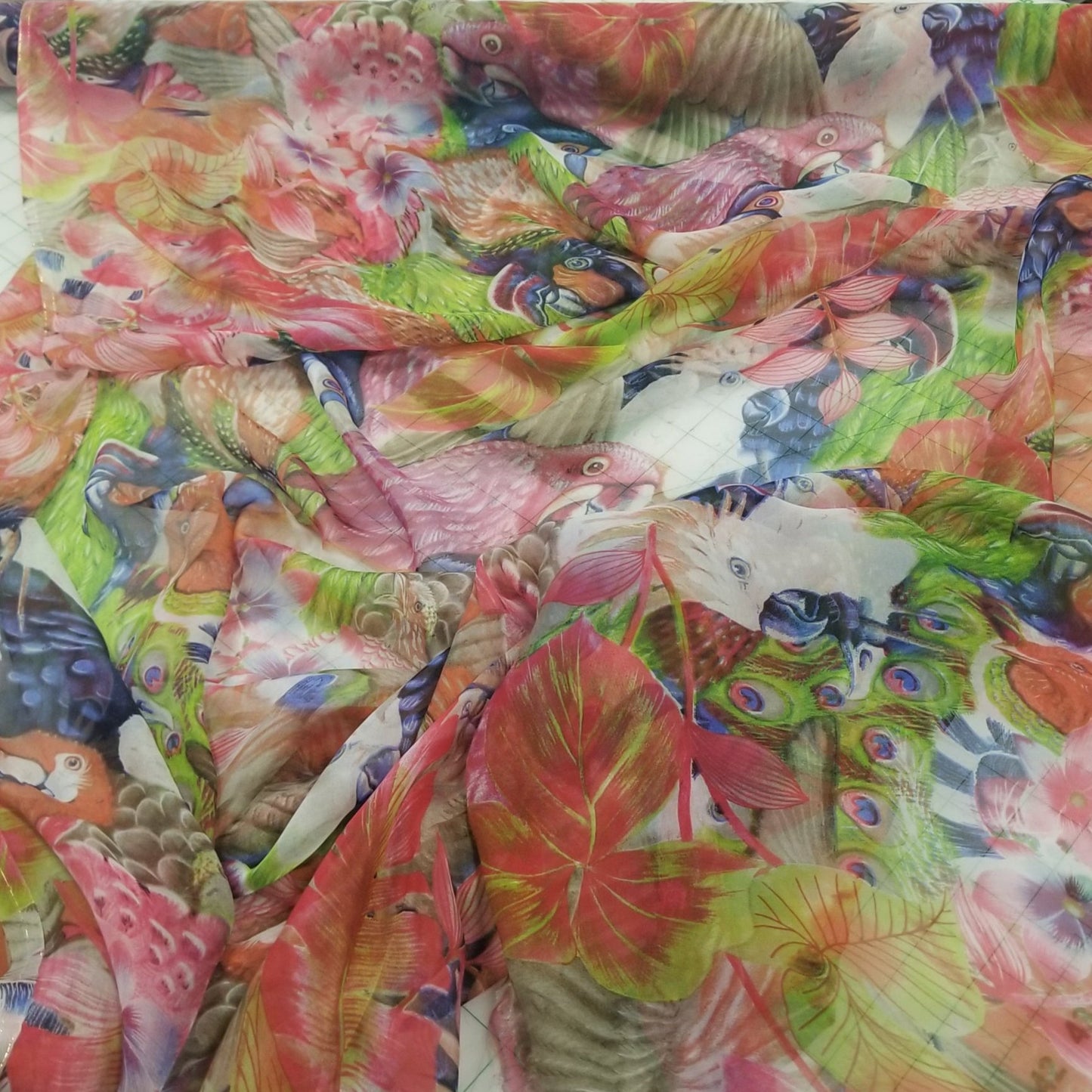 End of BOlt: 3-3/4th Yards of 100% Silk Chiffon Birds Woven- Remnant