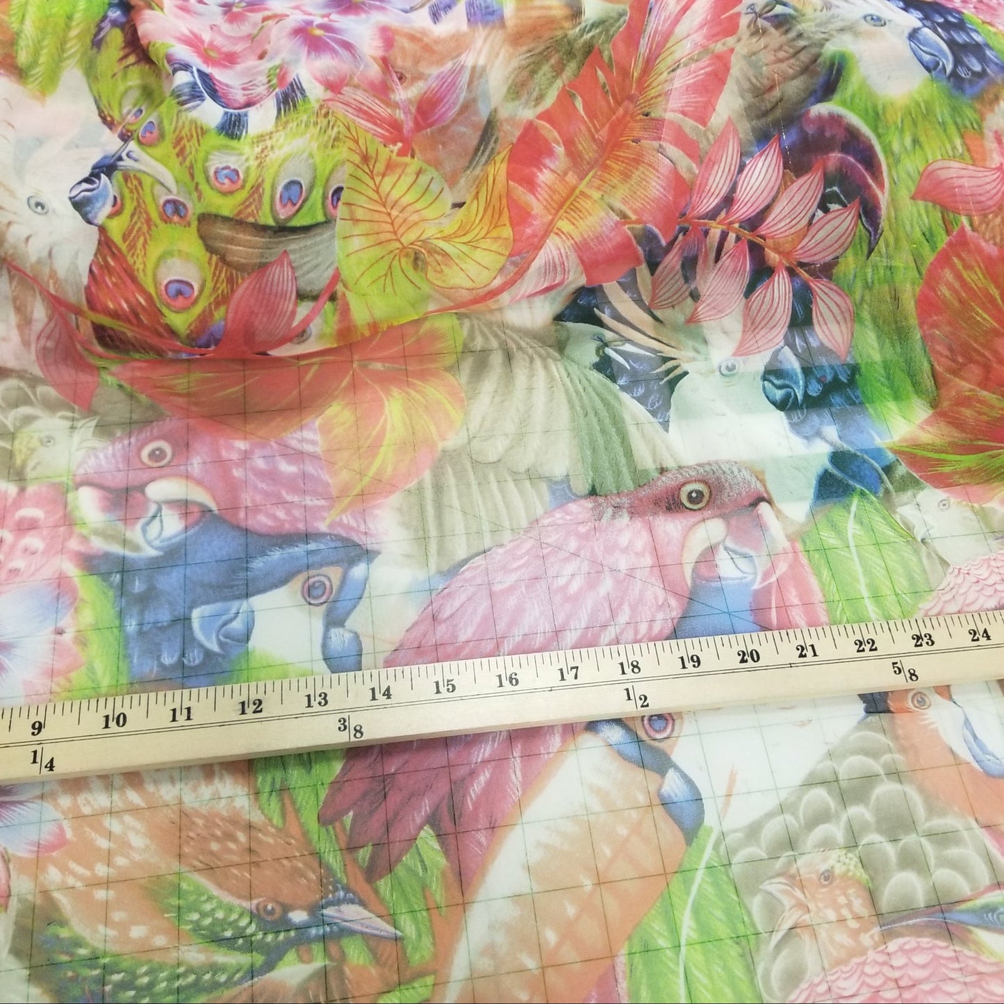 End of BOlt: 3-3/4th Yards of 100% Silk Chiffon Birds Woven- Remnant