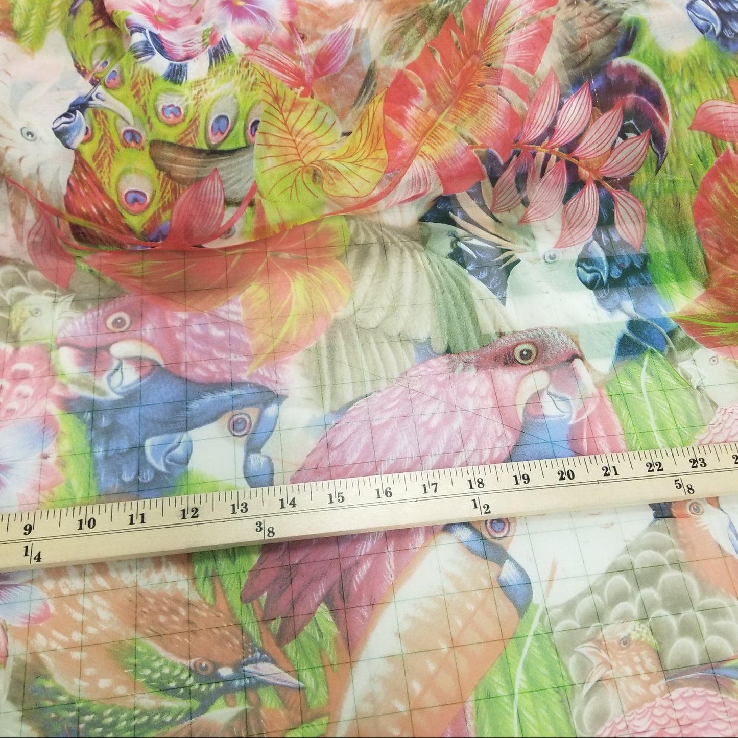 End of BOlt: 3-3/4th Yards of 100% Silk Chiffon Birds Woven- Remnant