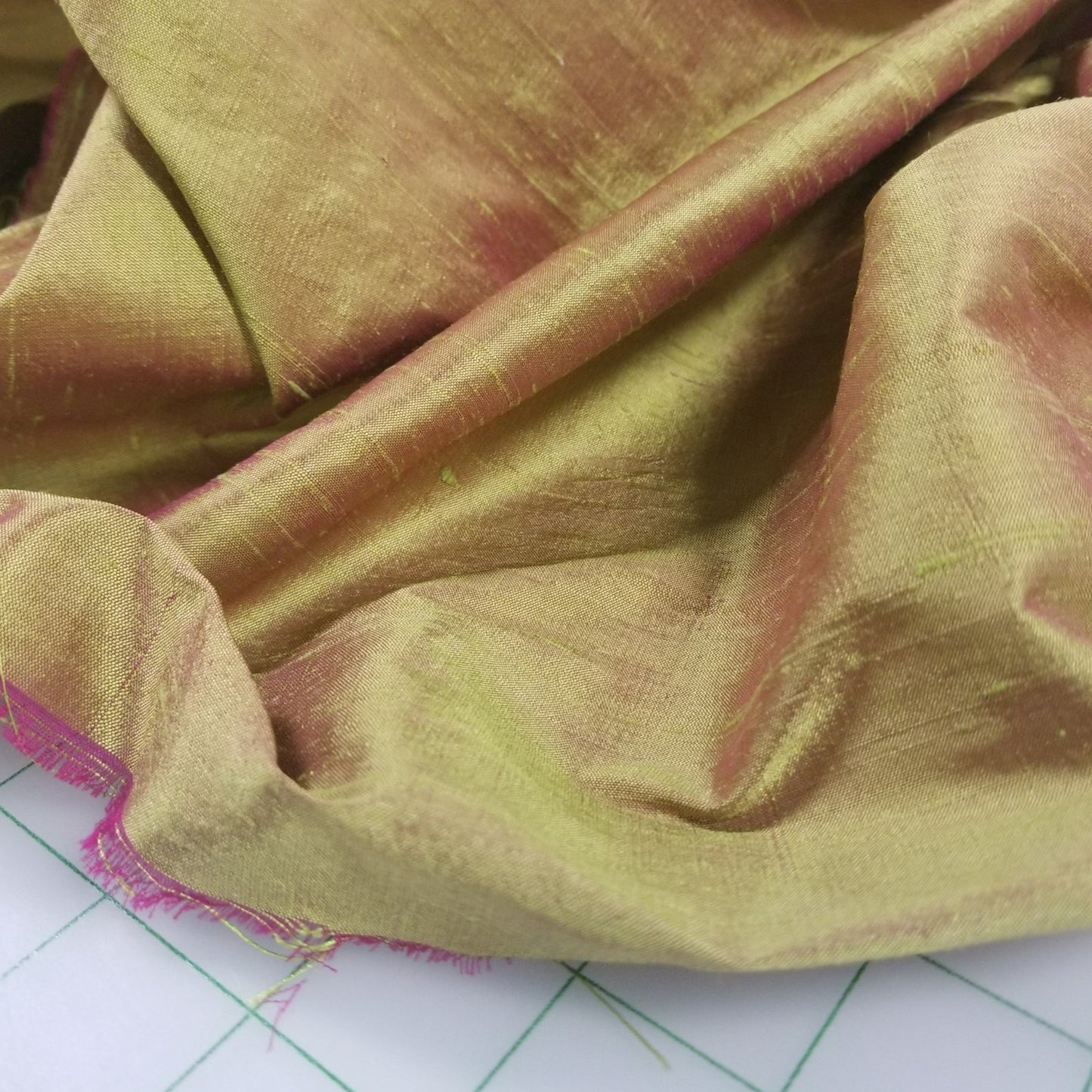 Designer Deadstock Neon Lime and Fuchsia Silk Dupioni Fabric Woven 95 GSM- by the yard