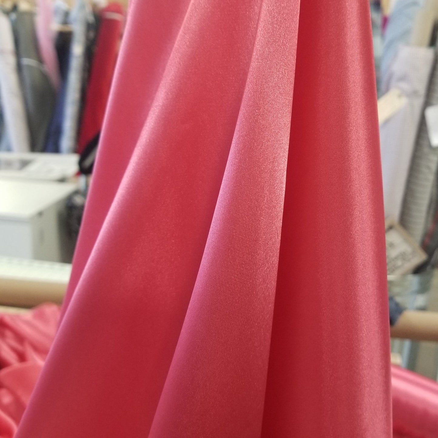 End of Bolt: 5 yards of Satin Charmeuse Polyester Hot Pink Woven Solid-remnant