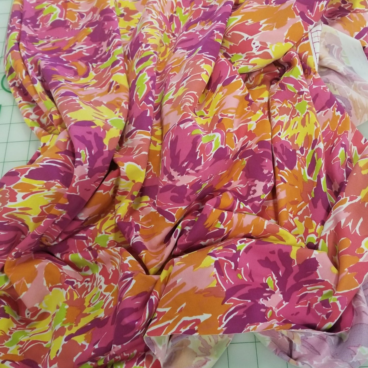 End of Bolt: 1-3/4th yards of Abstract Watercolor Floral Matte Knit- Remnant