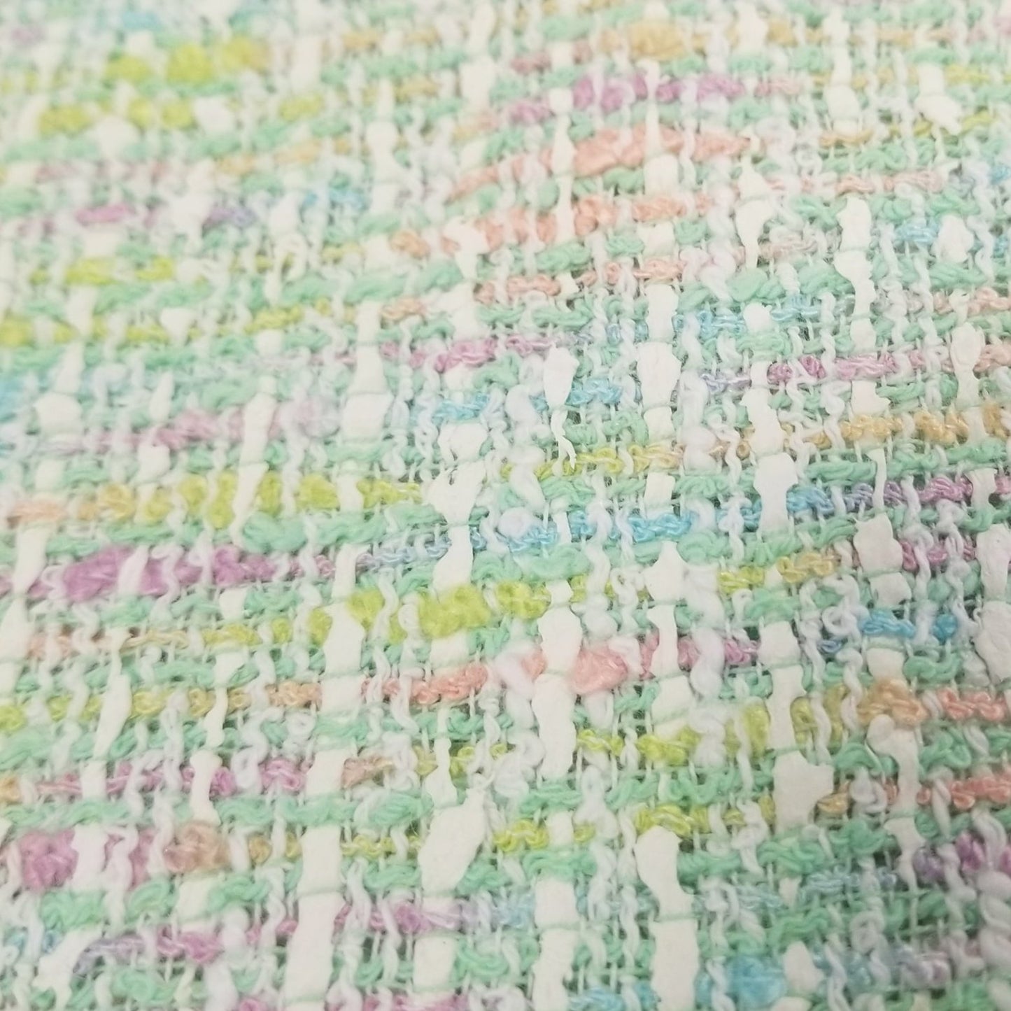 Italian Designer Deadstock Famous Maker Couture Wool Blend Spring/Summer Vibrant Pastel Tweed Fabric- by the yard