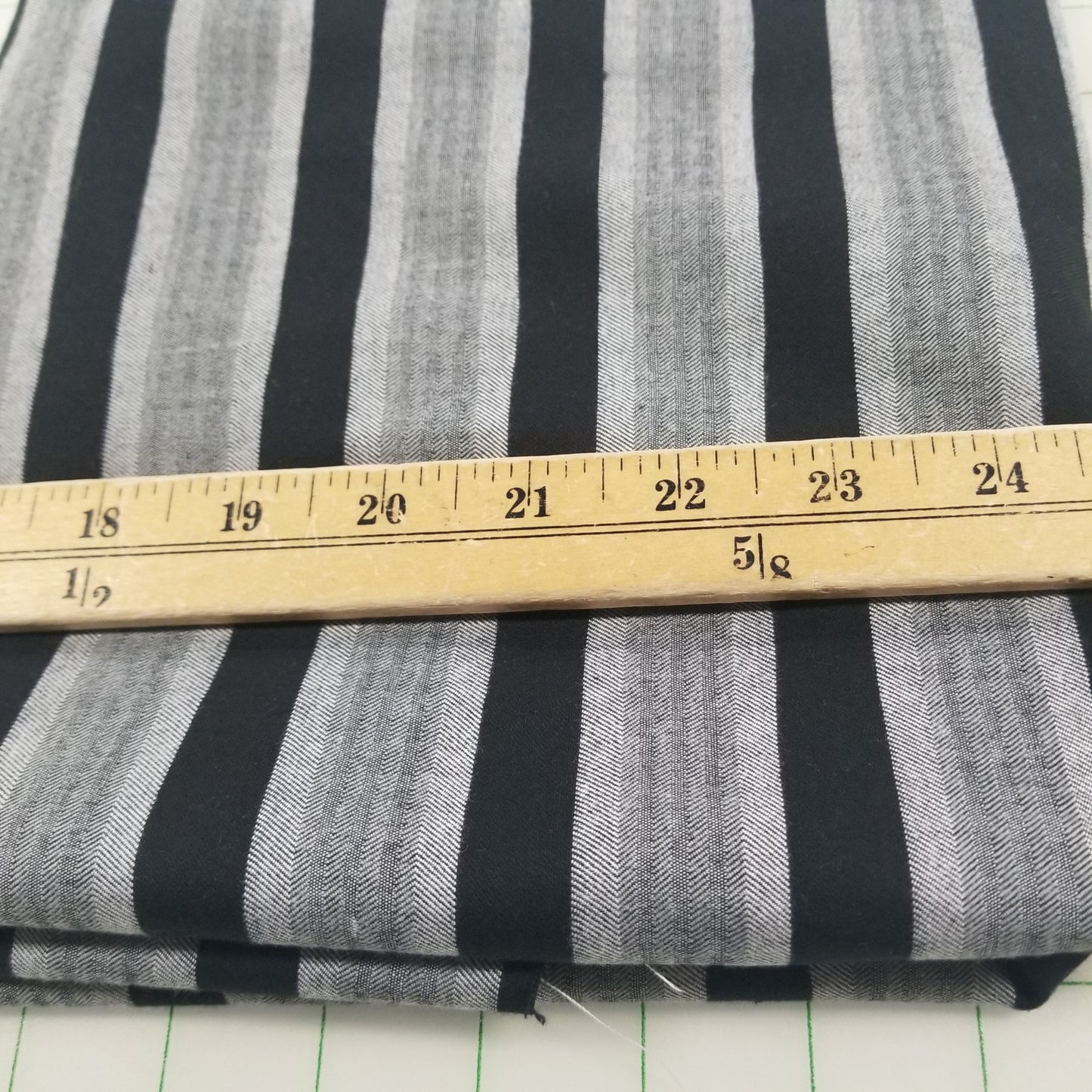 Italian Deadstock Silhouette Cotton Apparel Horizontal Stripe Herringbone Weave Black and Gray Shirting Woven- by the yard