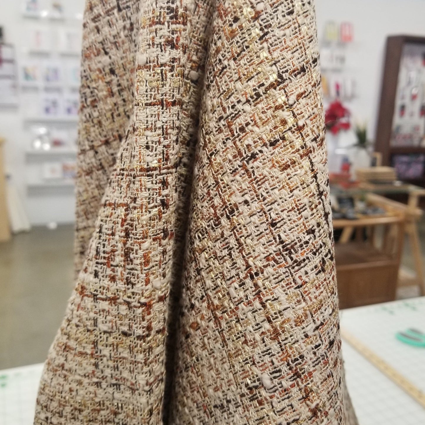 Italian Designer Deadstock Famous Maker Couture Wool Blend Brown and Beige Abstract Tweed- by the yard