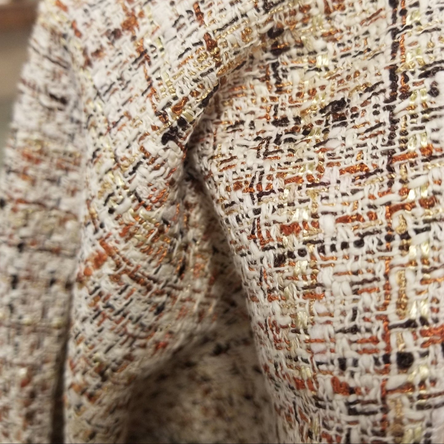 Italian Designer Deadstock Famous Maker Couture Wool Blend Brown and Beige Abstract Tweed- by the yard