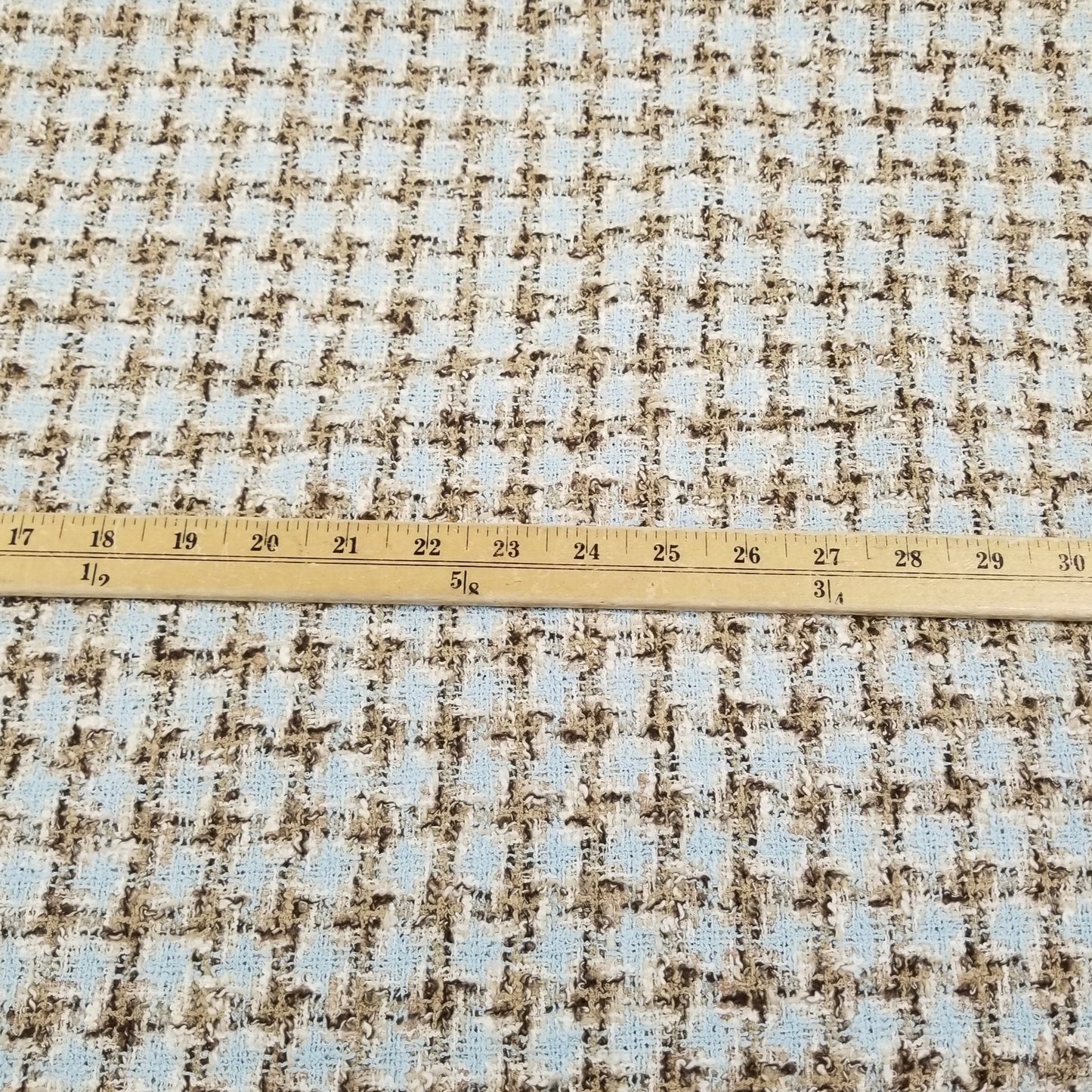 Italian Designer Deadstock Famous Maker Couture Wool Blend Baby Blue Spring Check Tweed Fabric- by the yard