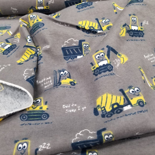 End of BOlt: 2 yards of Gray and Yellow Flannel Conversational Print "Off to Sleep I Go" Cotton Woven- remnant