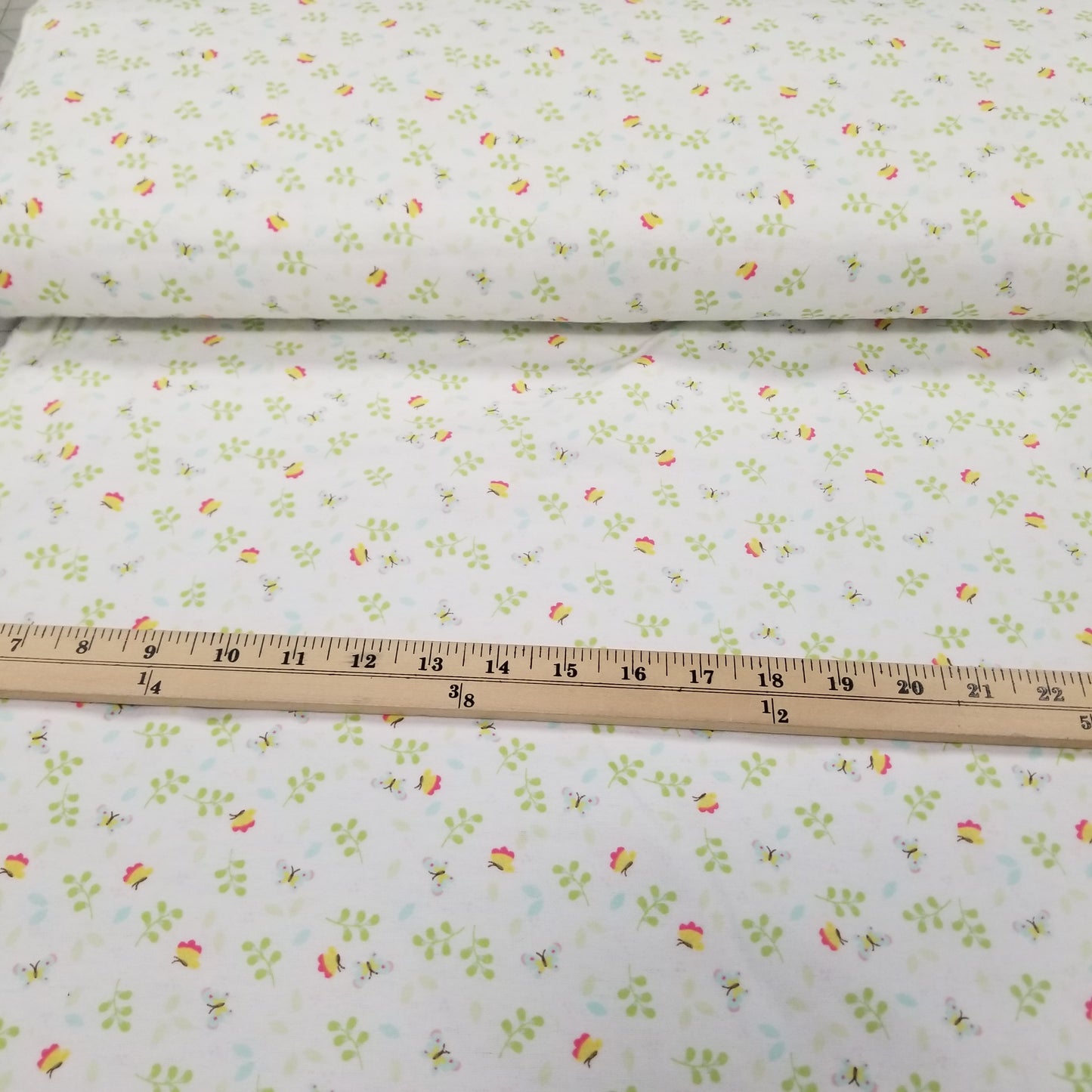 End of BOlt: 2 yards of Ivory Flannel Butterflies Conversational Print Cotton Woven- remnant