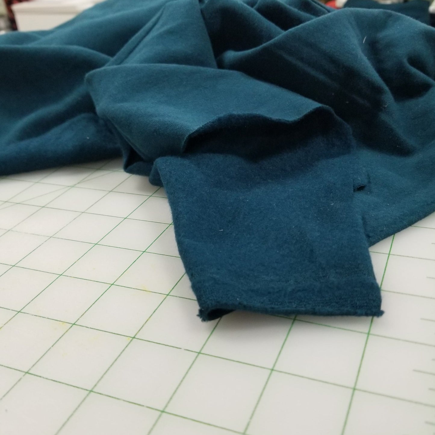 Bamboo Cotton Stretch Fleece Peacock Teal Knit 320GSM- by the yard