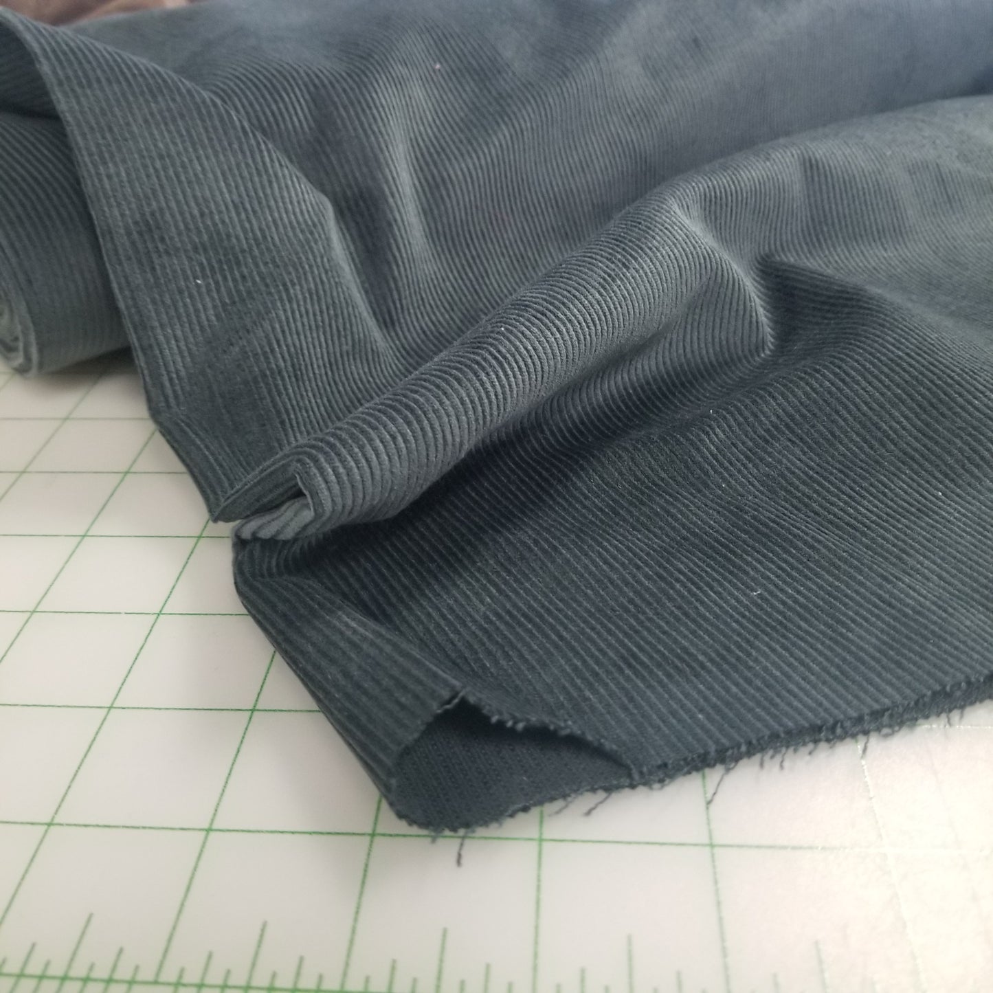 End of BOlt: 5/8th yards of Corduroy Gray Blue 16 Wale Stretch Woven-remnant