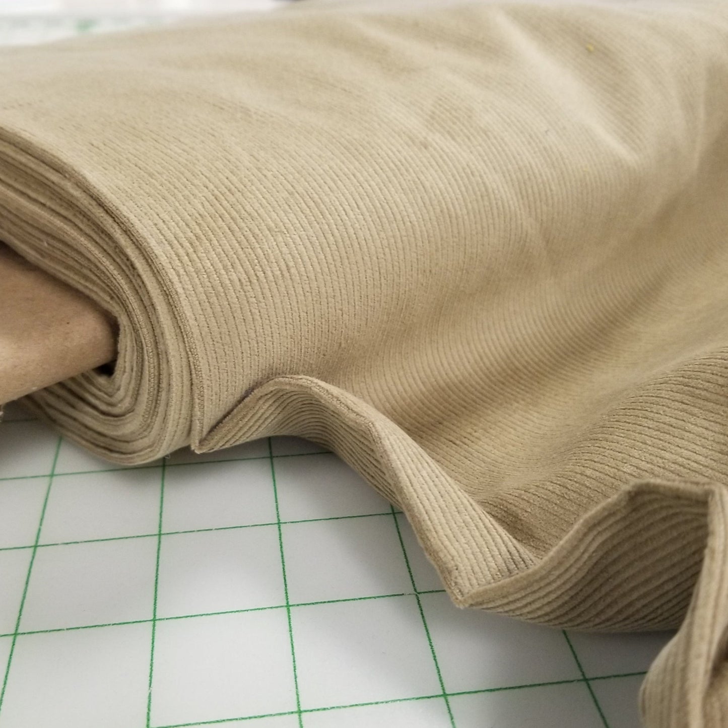 End of Bolt: 3 yards of Corduroy Beige Khaki 16 Wale Slight Stretch Woven-remnant