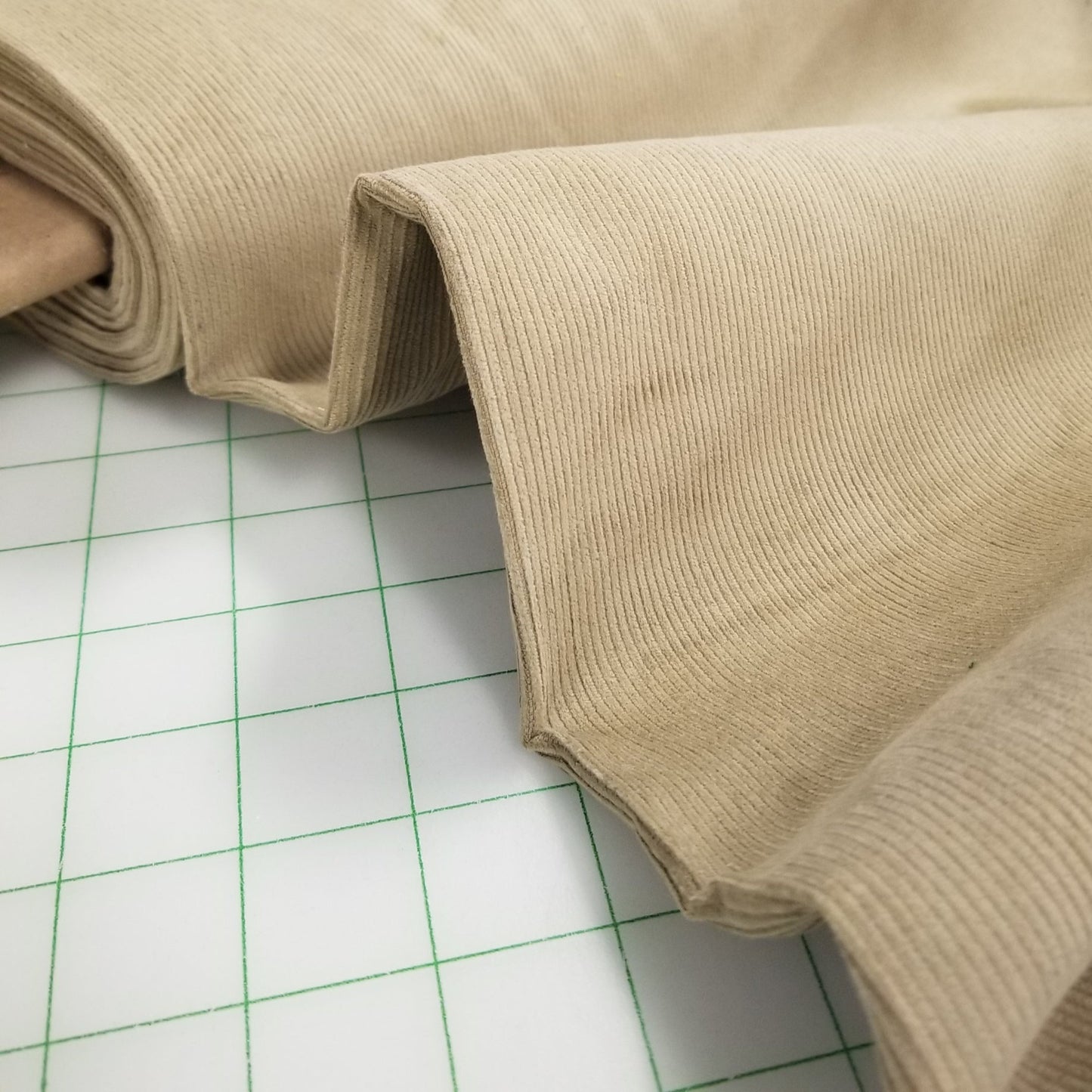 End of Bolt: 3 yards of Corduroy Beige Khaki 16 Wale Slight Stretch Woven-remnant