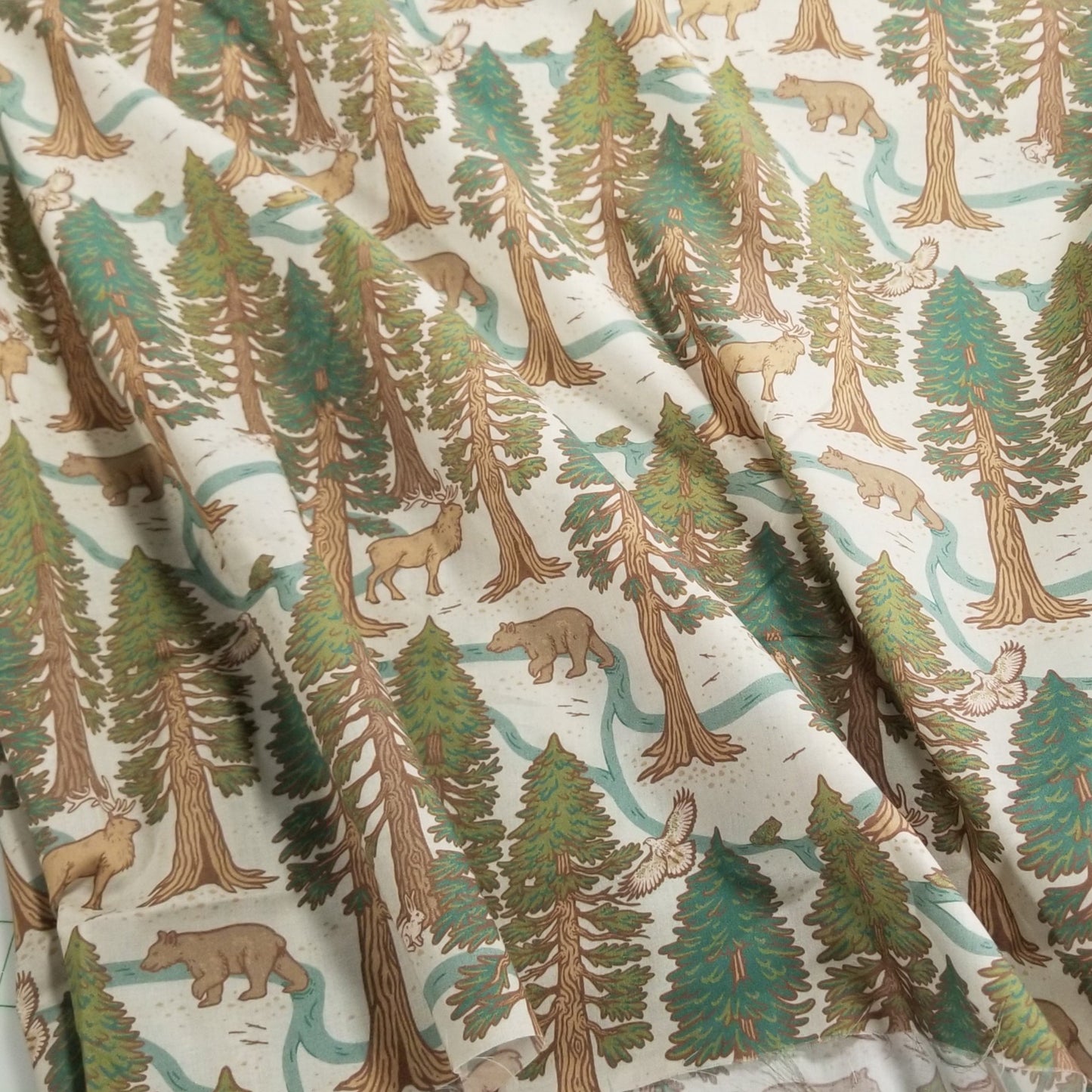 Organic Cotton Lawn Redwood Forest Mint Woven| Wild Coast by Mustard Beetle for Birch Fabrics -by the half yard