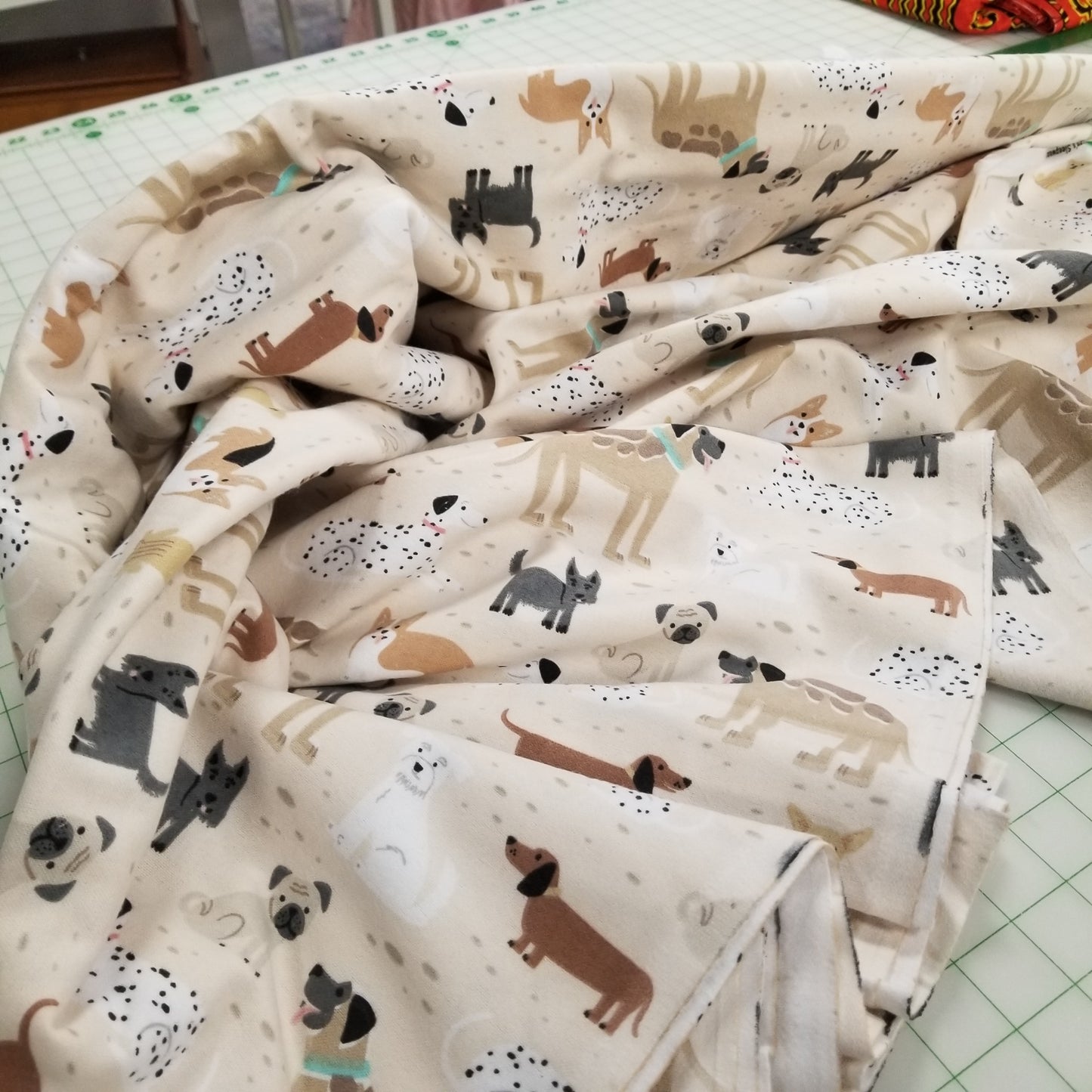 End of Bolt: 2 yards of Dog Print Cotton Flannel A.E Nathan Woven- Remnant