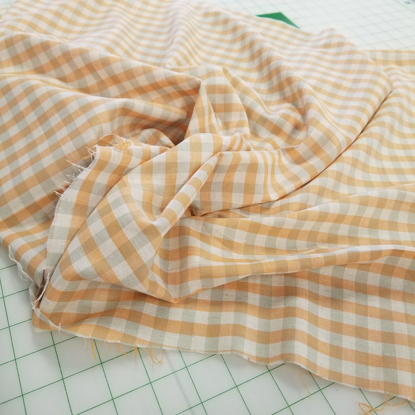 Italian Designer Deadstock Yarn Dyed Orange and Muted Light Gray Gingham Checks Cotton Apparel Shirting Woven- by the yard