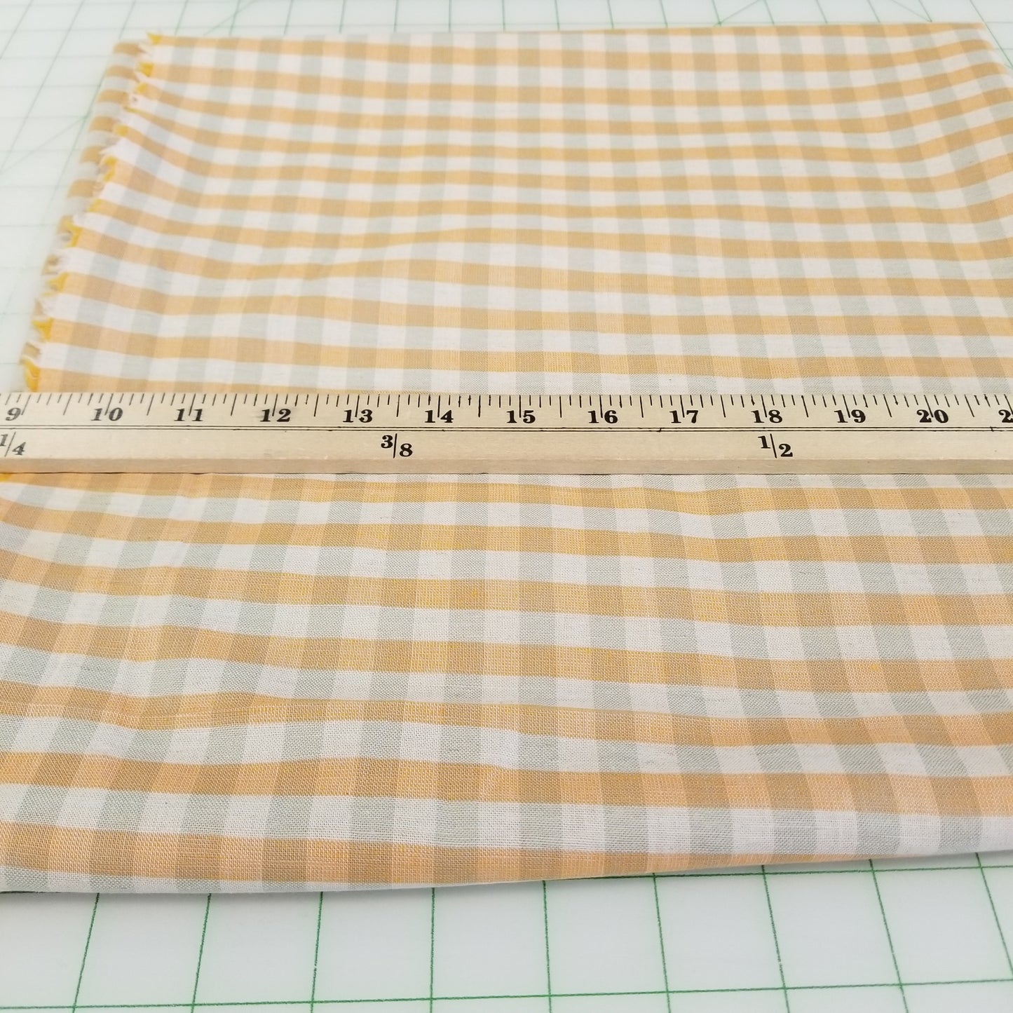 Italian Designer Deadstock Yarn Dyed Orange and Muted Light Gray Gingham Checks Cotton Apparel Shirting Woven- by the yard