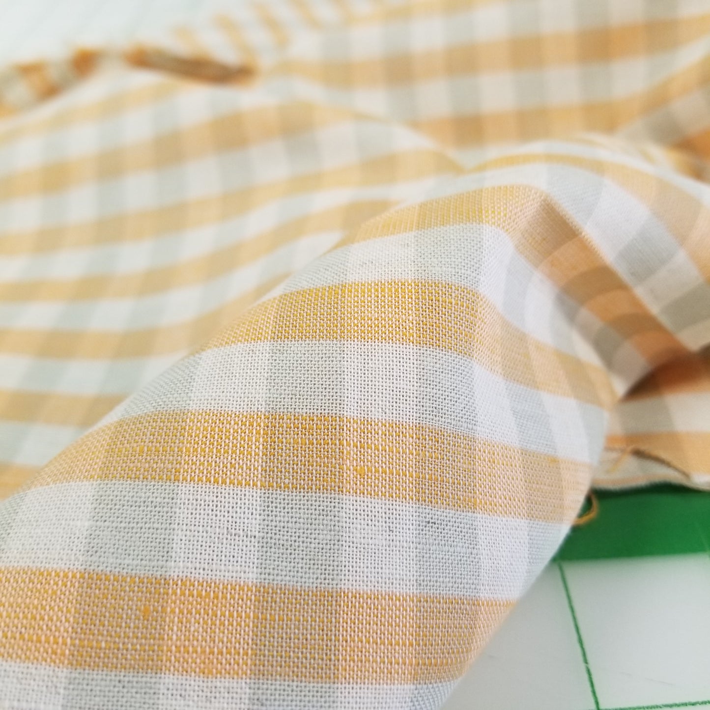 Italian Designer Deadstock Yarn Dyed Orange and Muted Light Gray Gingham Checks Cotton Apparel Shirting Woven- by the yard