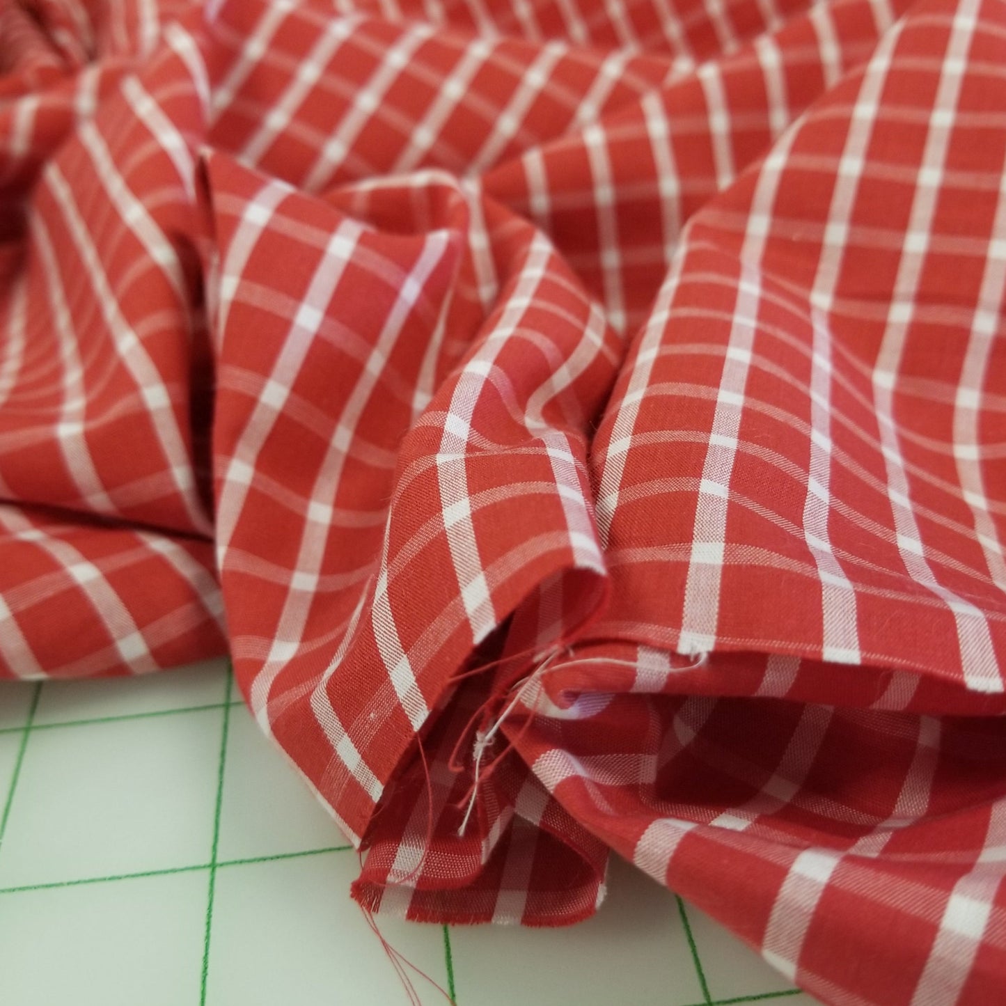 Italian Designer Deadstock Yarn Dyed Apple Red and Ivory Gingham Cotton Apparel Shirting Woven- by the yard