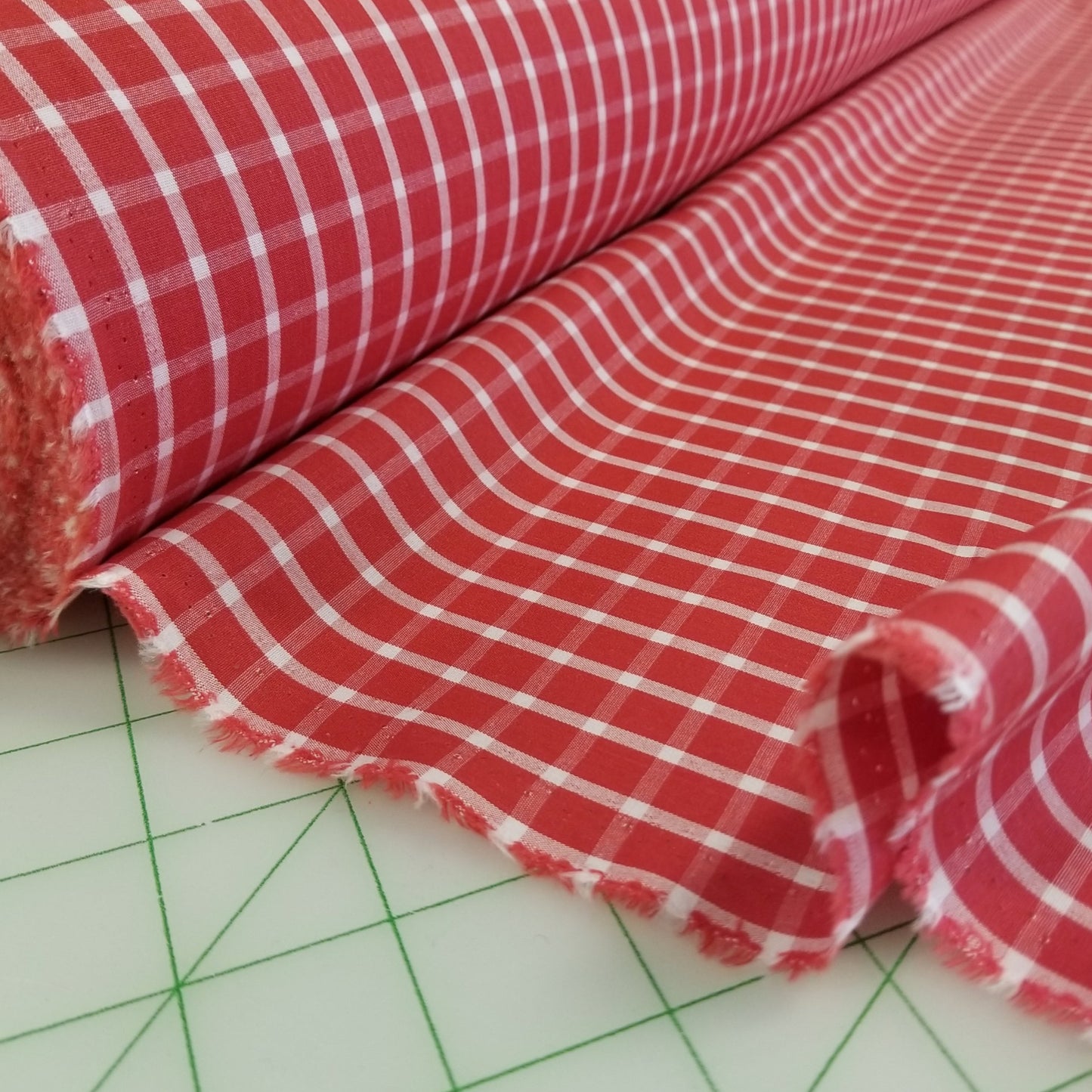 Italian Designer Deadstock Yarn Dyed Apple Red and Ivory Gingham Cotton Apparel Shirting Woven- by the yard