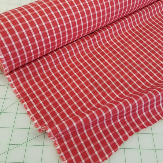 Italian Designer Deadstock Yarn Dyed Apple Red and Ivory Gingham Cotton Apparel Shirting Woven- by the yard