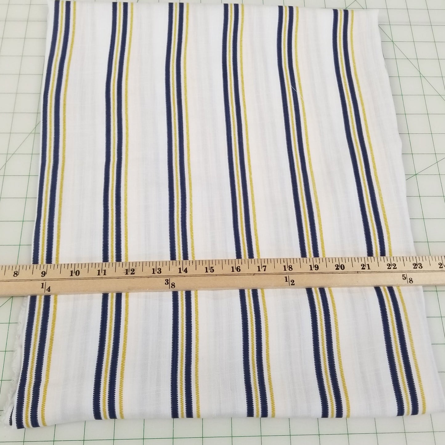 Designer LA Deadstock Cotton Rayon Linen Yarn Dyed Vertical Stripe Navy and Yellow Cross-Hatch Woven- by the yard