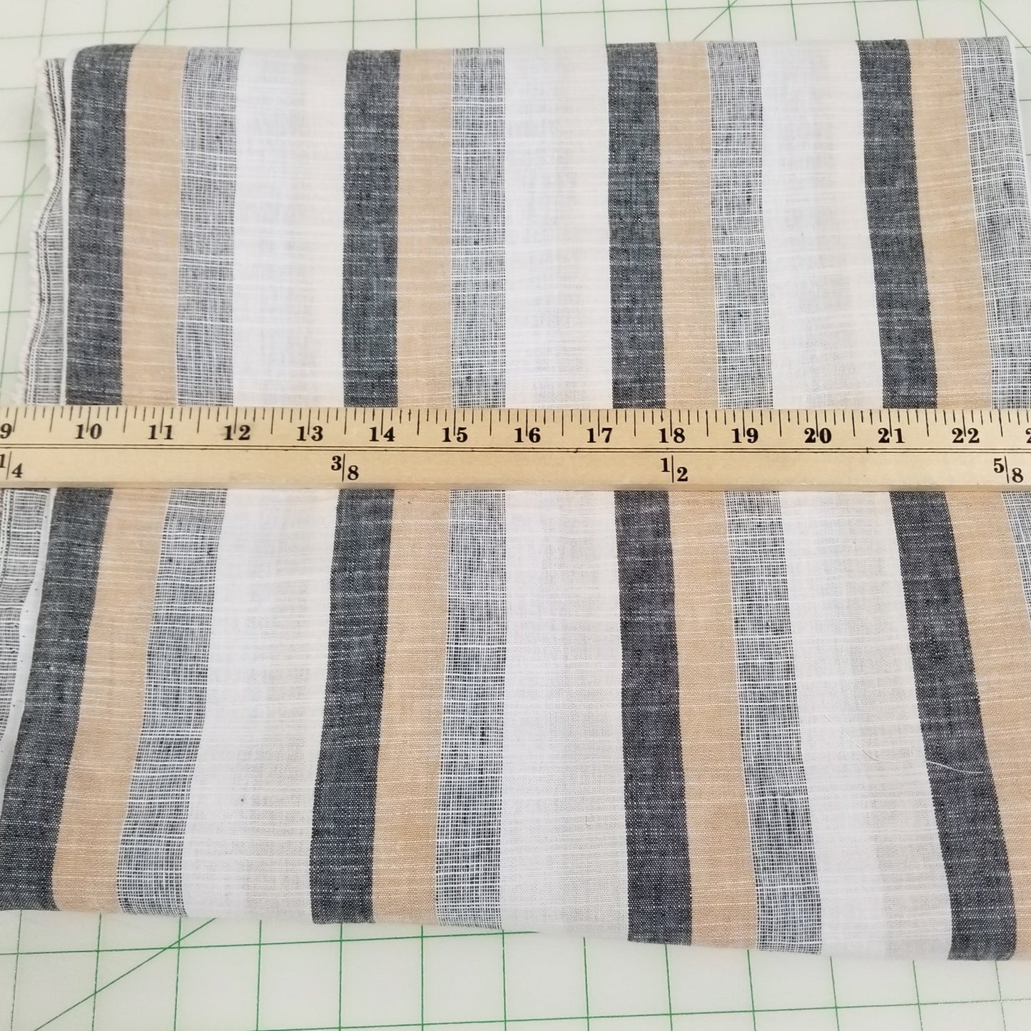 Designer LA Deadstock Cotton Rayon Linen Yarn Dyed  Navy and Khaki Vertical Stripe Cross-Hatch Woven- by the yard