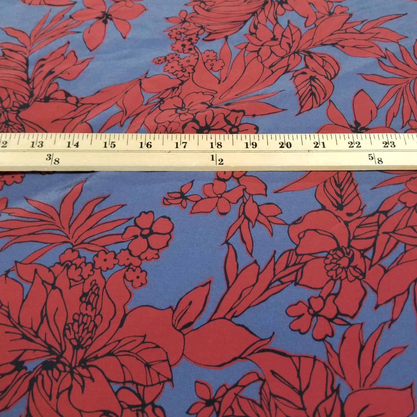 Designer Deadstock Slight Sheen Viscose Challis Indigo Ruby Floral Woven- by the yard