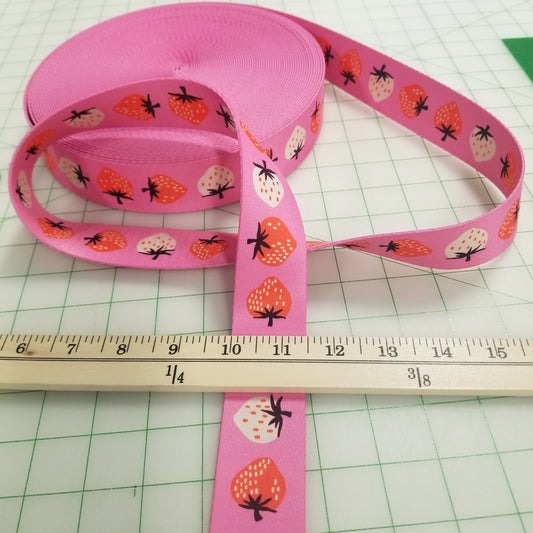 Webbing: Stitch Supply Co Strawberry Daisy  1.5 inch  - by the yard