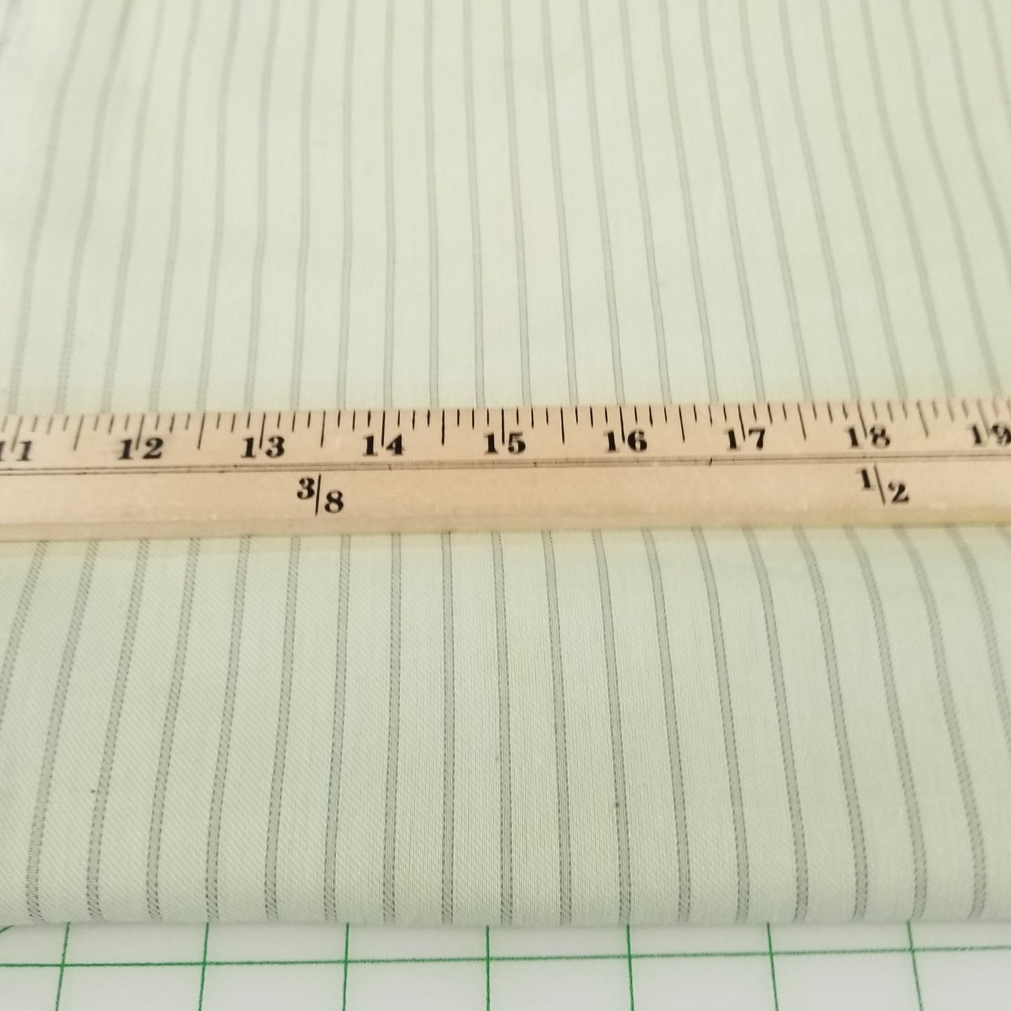 End of Bolt: 3.5 yards of Italian Designer Deadstock Brushed Flannel Vertical Stripe Light Wasabi Hue Apparel Shirting Cotton Woven- remnant