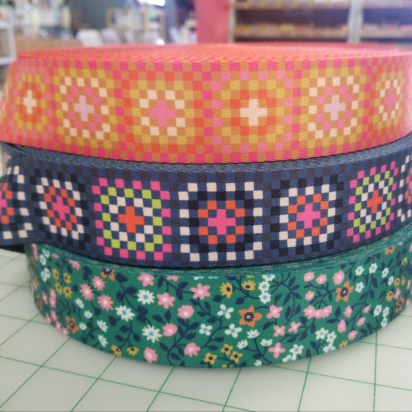 Webbing: Stitch Supply Co Clothesline Floral in Broccolini  1.5 inch  - by the yard