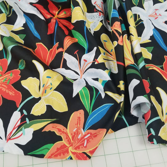 Designer Europe Deadstock Cotton Spandex Resortwear Floral Lilies Poplin Woven- by the yard