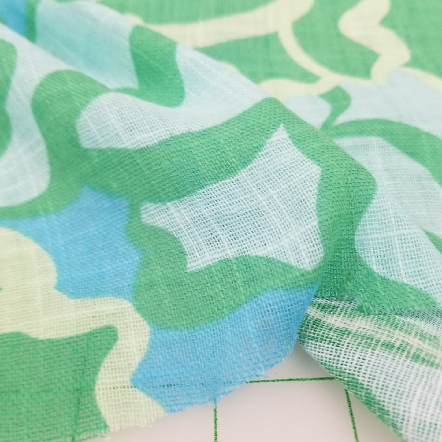 End of bolt: 4 yards of Designer LA Deadstock Resortwear Blue and Green Large Scale Florals Cotton Linen Loose Weave Woven-remnant