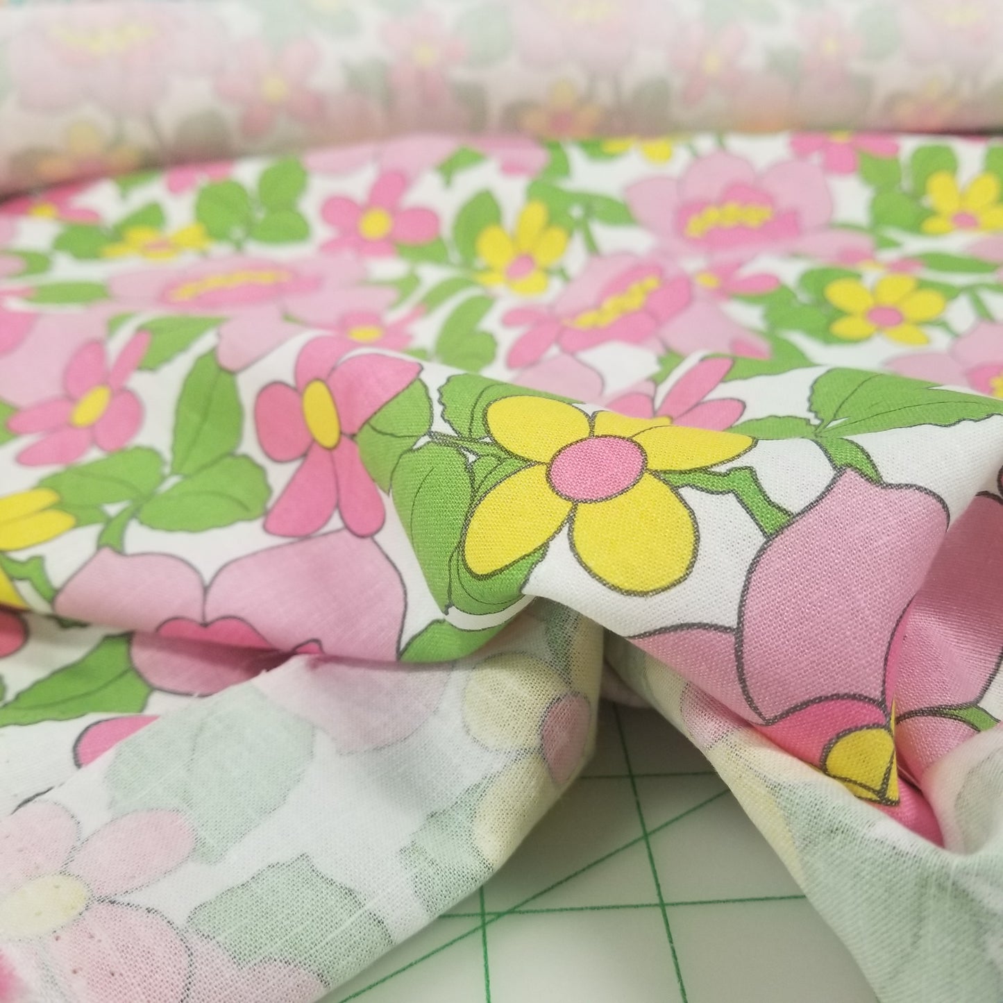 Designer Deadstock Retro Vintage Inspired Floral Soft Laundered Cotton Linen Woven-by the yard