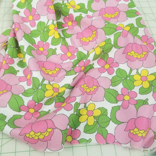 Designer Deadstock Retro Vintage Inspired Floral Soft Laundered Cotton Linen Woven-by the yard