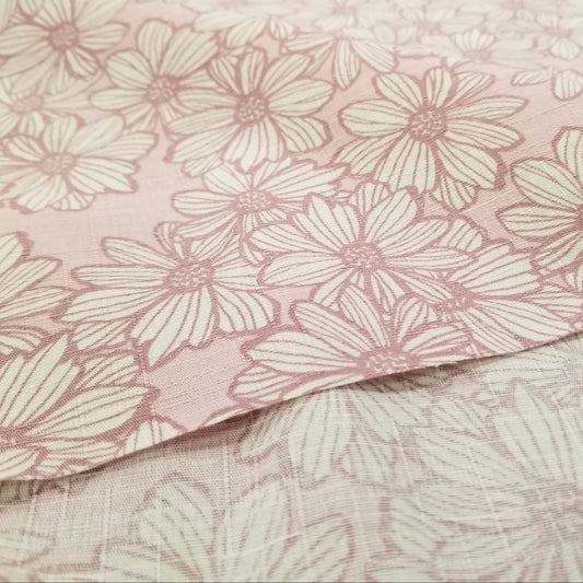 Japan Import: Textured Dobby Cotton Pink Floral Woven- by the yard