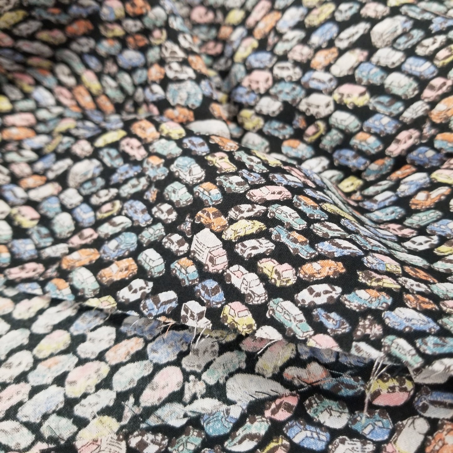 Japan Fabrics: Scattered Cars Cotton Black Lawn Hokkoh Woven-by the yard