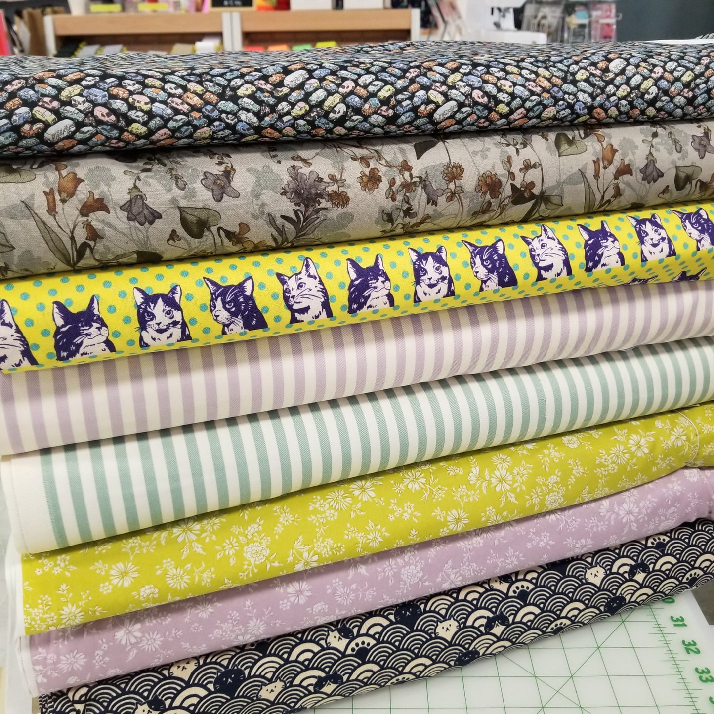 Japan Fabrics: Sevenberry Cotton Twill Vertical Stripes Lavender Woven- by the yard