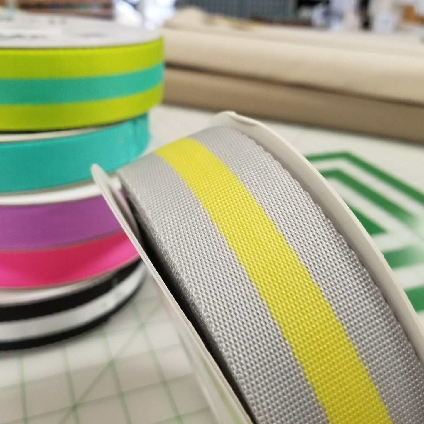 Webbing: Green and Neon Yellow- 1.5"-Tula Pink - by the yard