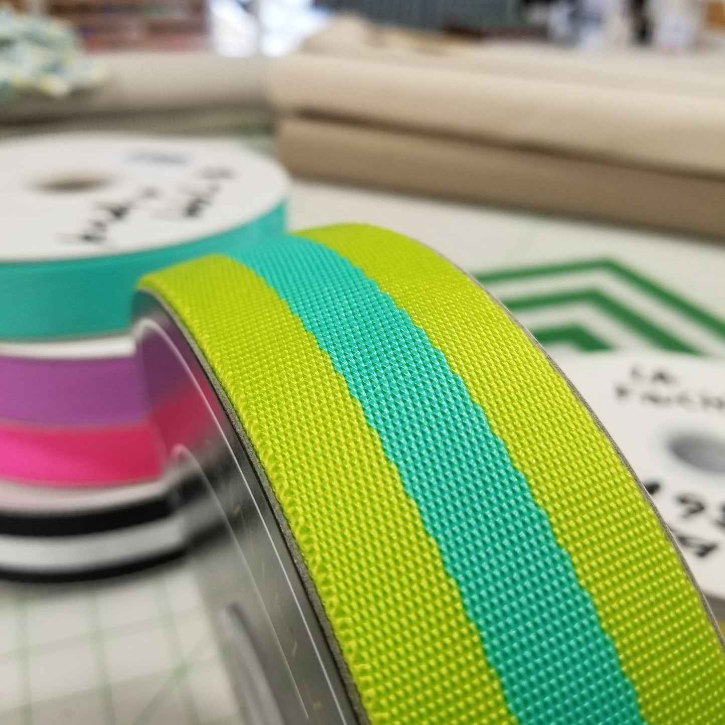 Webbing: Lime and Bright Aqua- 1.5"-Tula Pink - by the yard