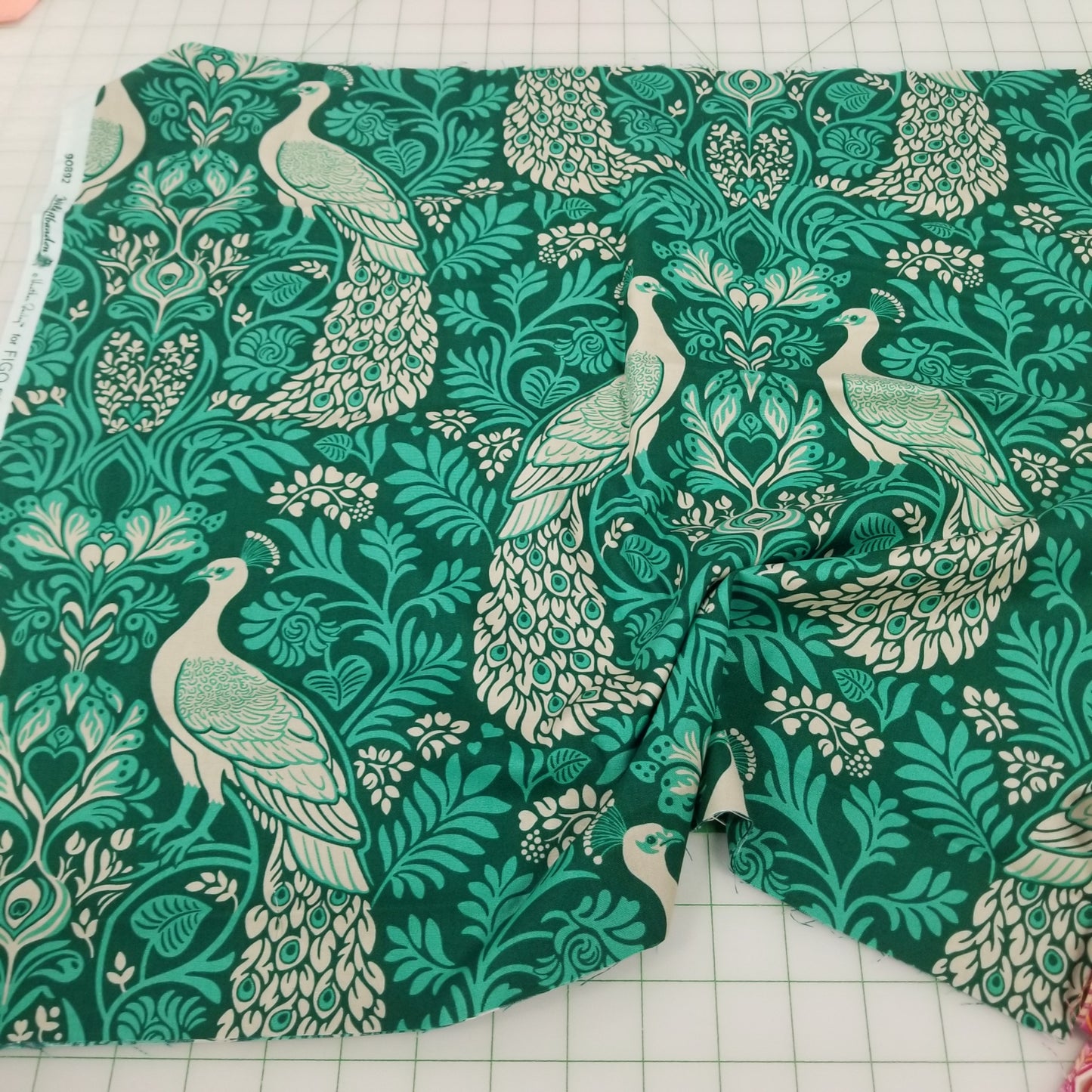 Figo Fabrics: Wild Abandon Peacock Midnight Cotton Woven- by the Half Yard
