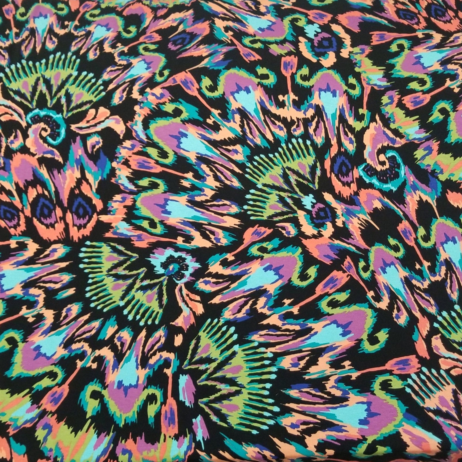 Colorful tie-dye pattern on a fabric swatch