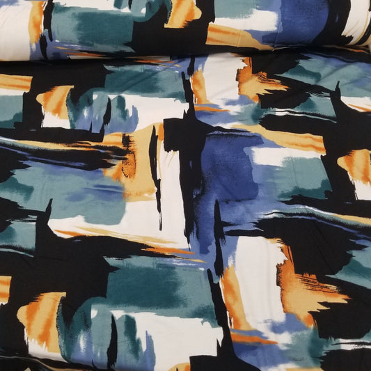 End of Bolt: 3-1/4th yards of Quality Dakota Rayon Spandex Abstract Brushstrokes Knit 7.23 oz- remnant
