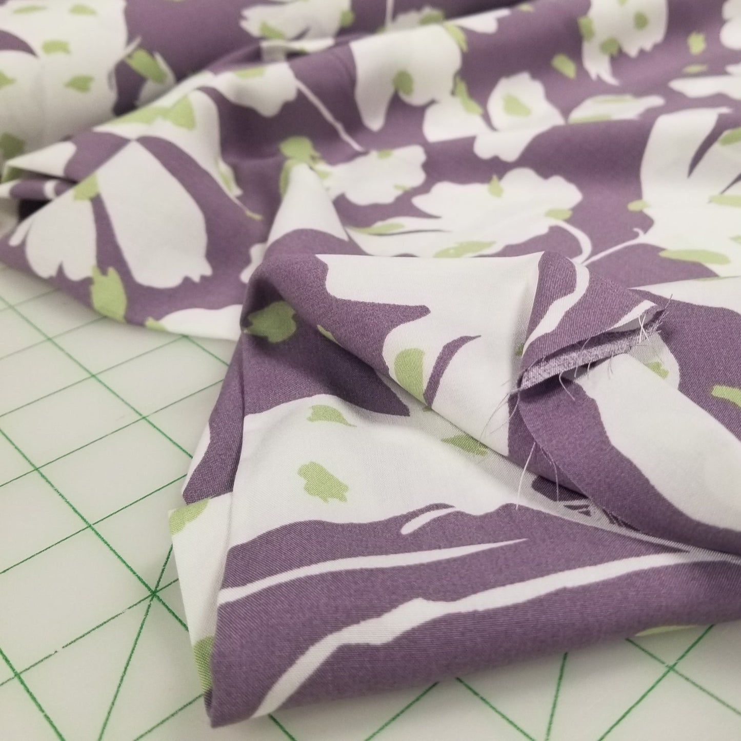 Purple and Green Faint Hue Floral Viscose Poplin Print Woven- by the yard