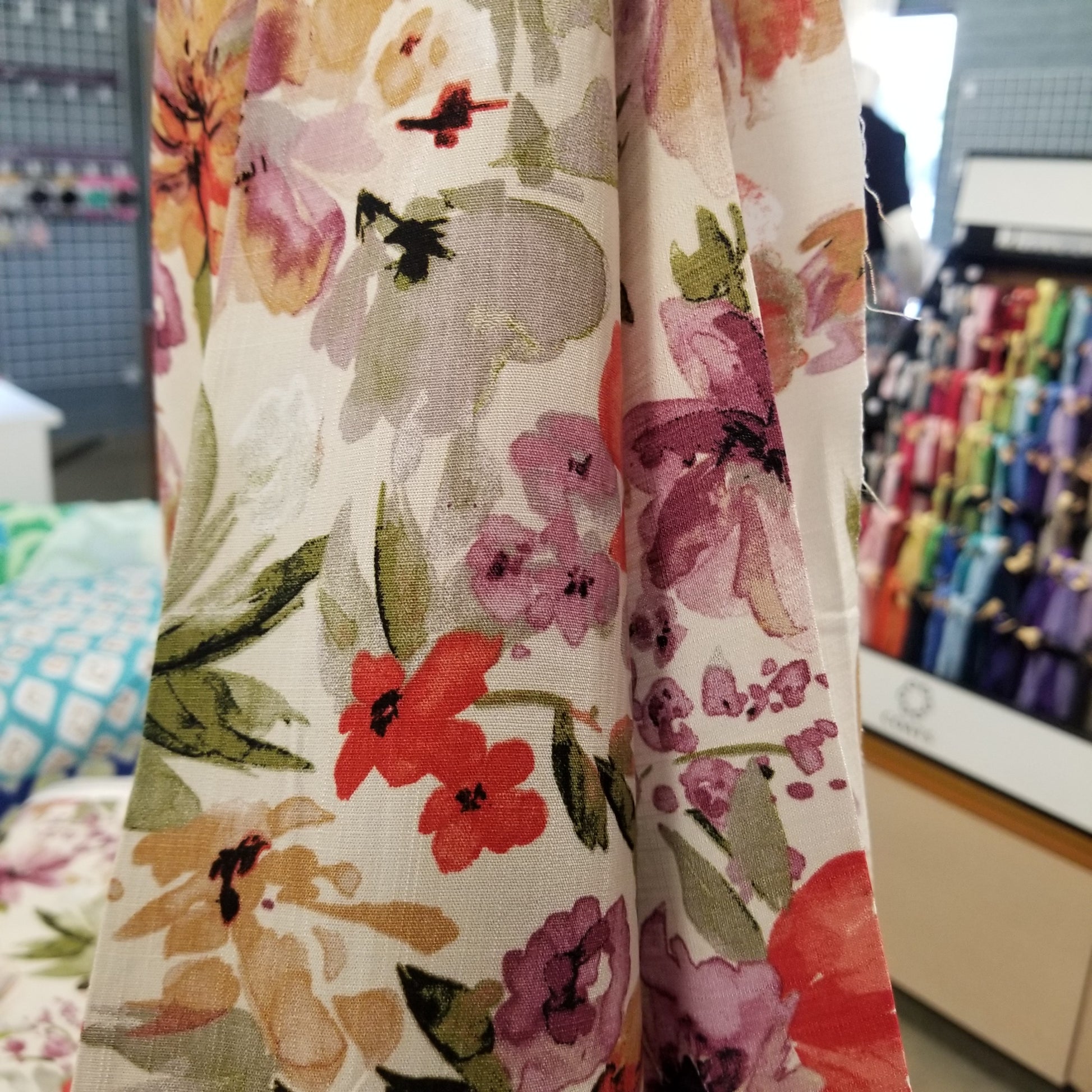 Floral-patterned fabric with a blurred background