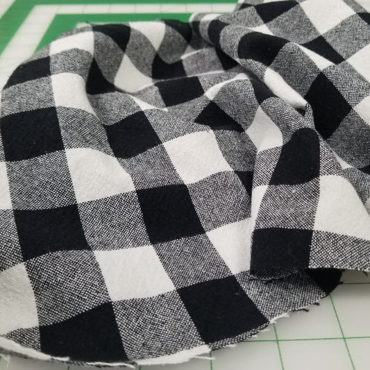 Organic Cotton Checkered Yarn Dyed Black and Ivory Large Gingham 6.34oz Textured Woven- by the yard