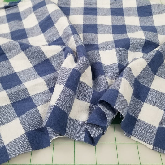 Organic Cotton Checkered Yarn Dyed Denim Blue Large Gingham 6.34oz Textured Woven- by the yard