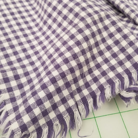 Organic Cotton Checkered Yarn Dyed Small Purple Gingham 6.34oz Textured Woven- by the yard